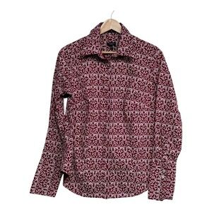 Talbots Woman Petites‎ Red White Scroll Print Stretch Button Down Shirt 12WP